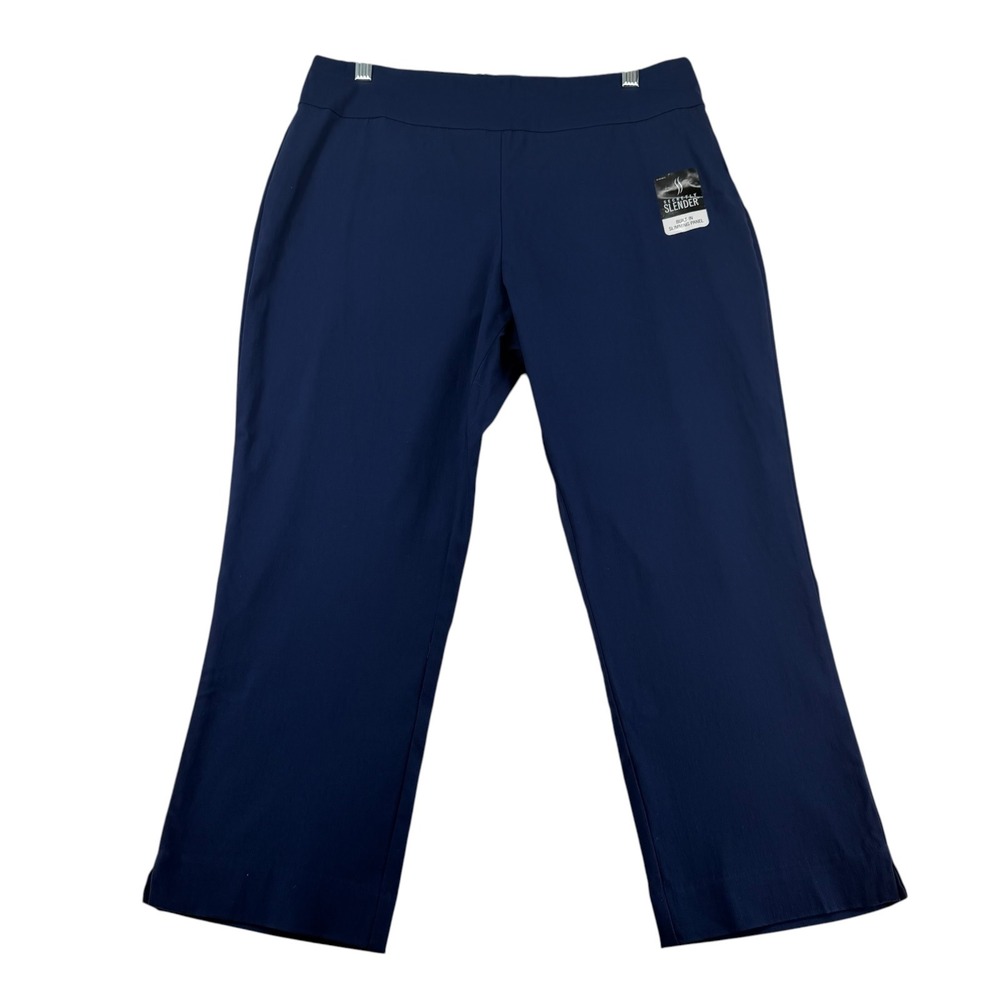 St. John's Bay Women 14 Navy Secretly Slender Capri Pants Slimming Stretch New
